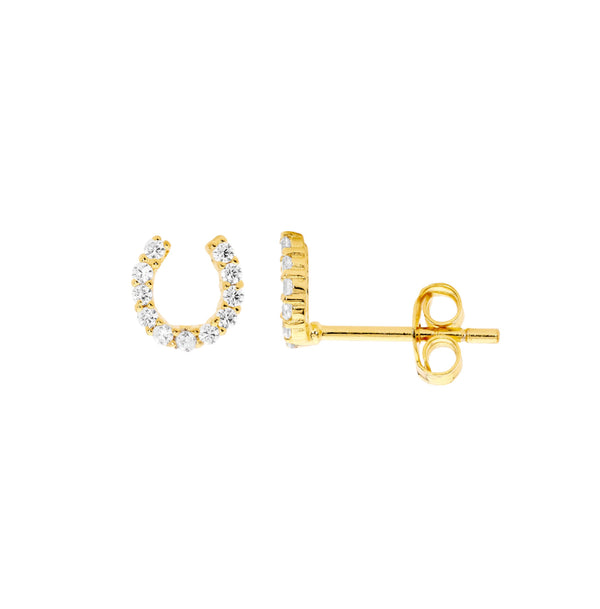 6mm White CZ Small HorseShoe Stud Earrings - 3 Colours