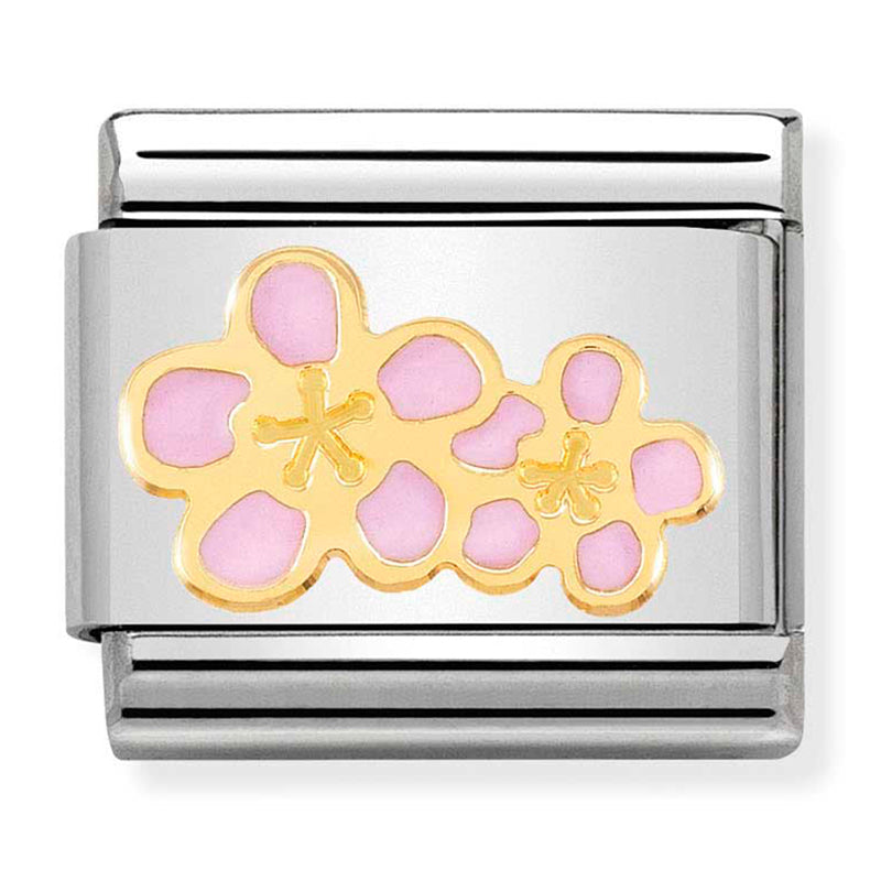 Nature - Pink Peach Flowers Gold Charm