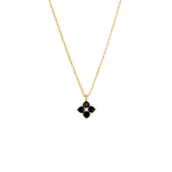 Black CZ Flower Clover Pendant Necklace