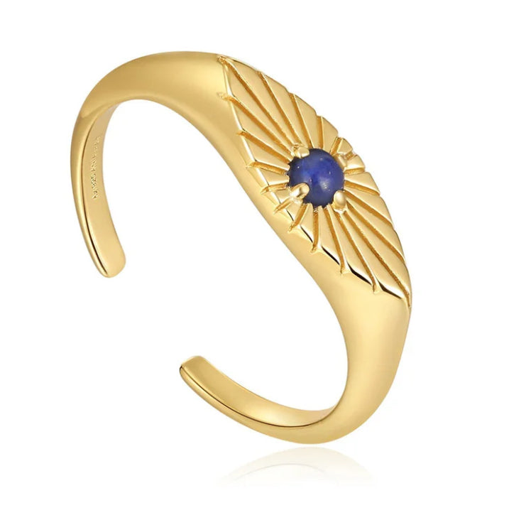 Lapis Evil Eye Adjustable Gold Ring