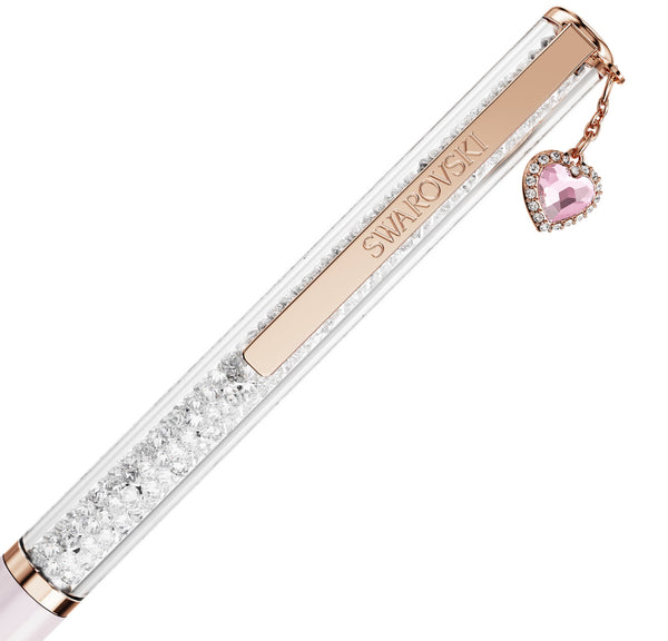 Crystalline Ballpoint Pen - Pink Lacquered Heart Dangle Rosegold