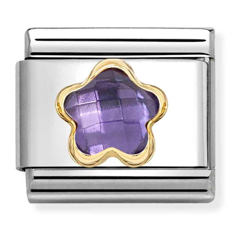 Nature - Purple CZ Flower Gold Charm