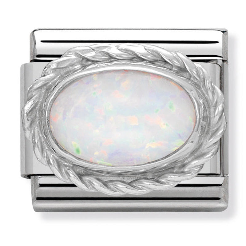 Gemstones - October Birthstone (White Opal) Twist Silver Charm