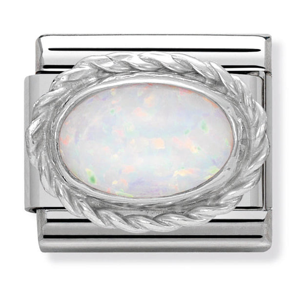 Gemstones - October Birthstone (White Opal) Twist Silver Charm