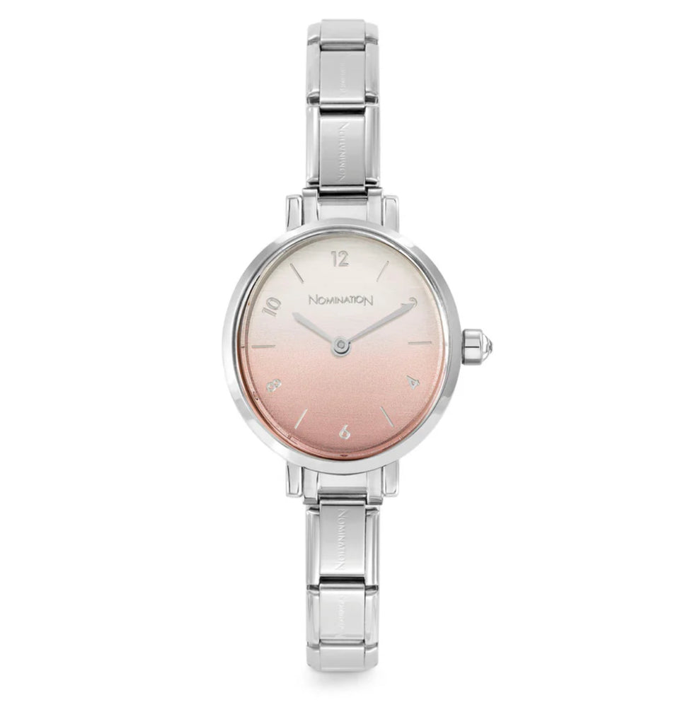 Paris Sunray: Pink Fade Colour with CZ Oval Silver Watch