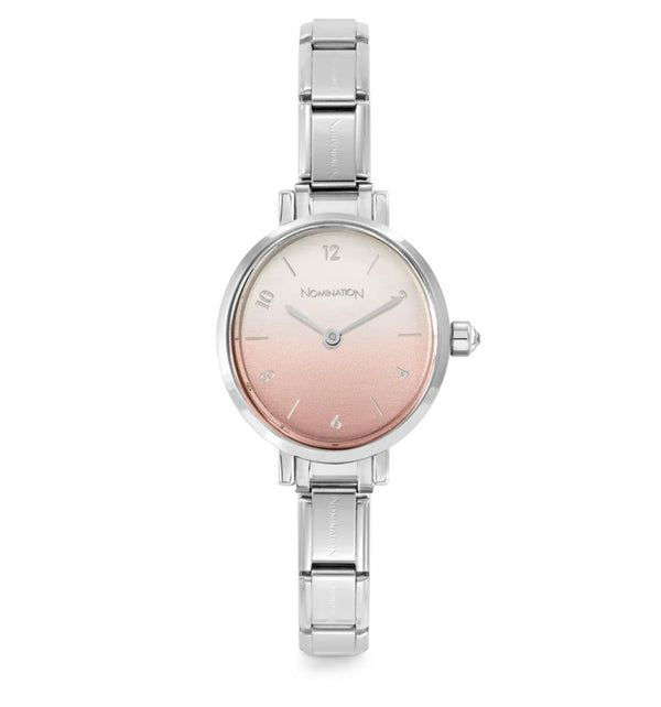 Paris Sunray: Pink Fade Colour with CZ Oval Silver Watch