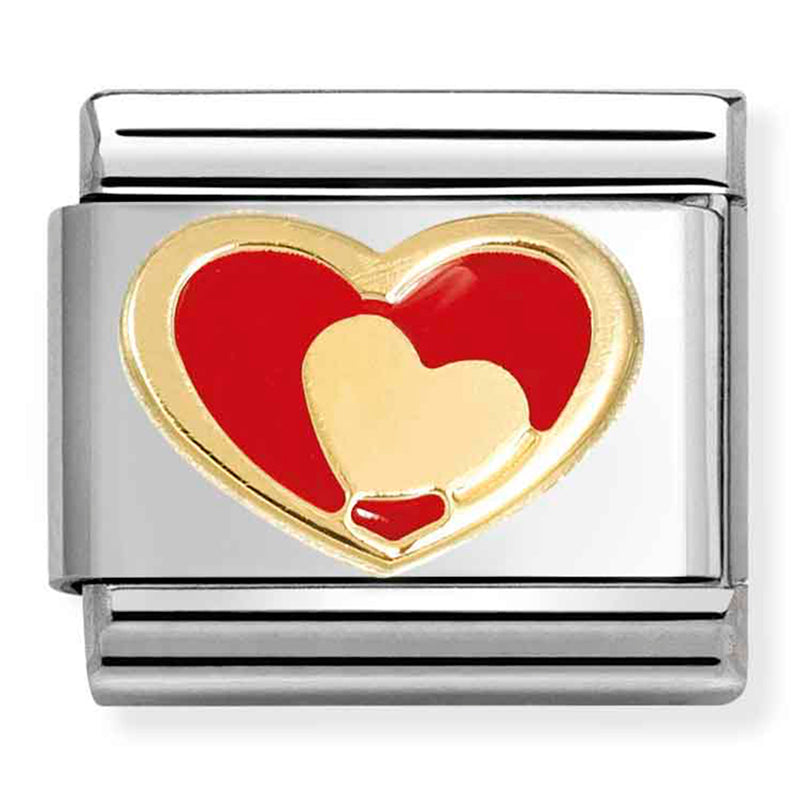 Love - Coloured Red Heart in Heart Gold Charm