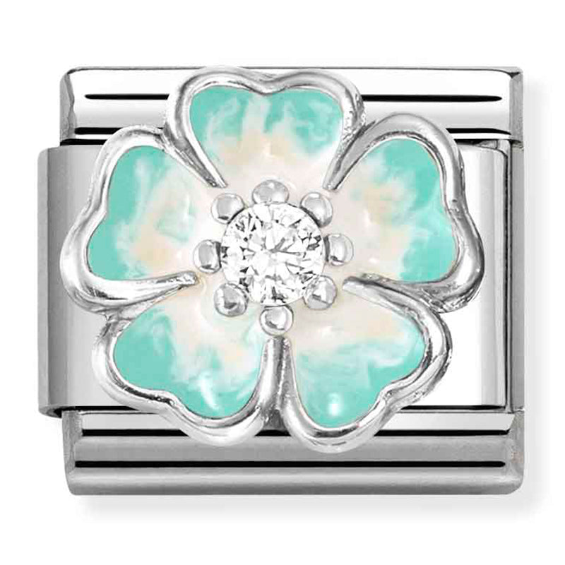 Nature - Green Fade with CZ Flower Silver Charm