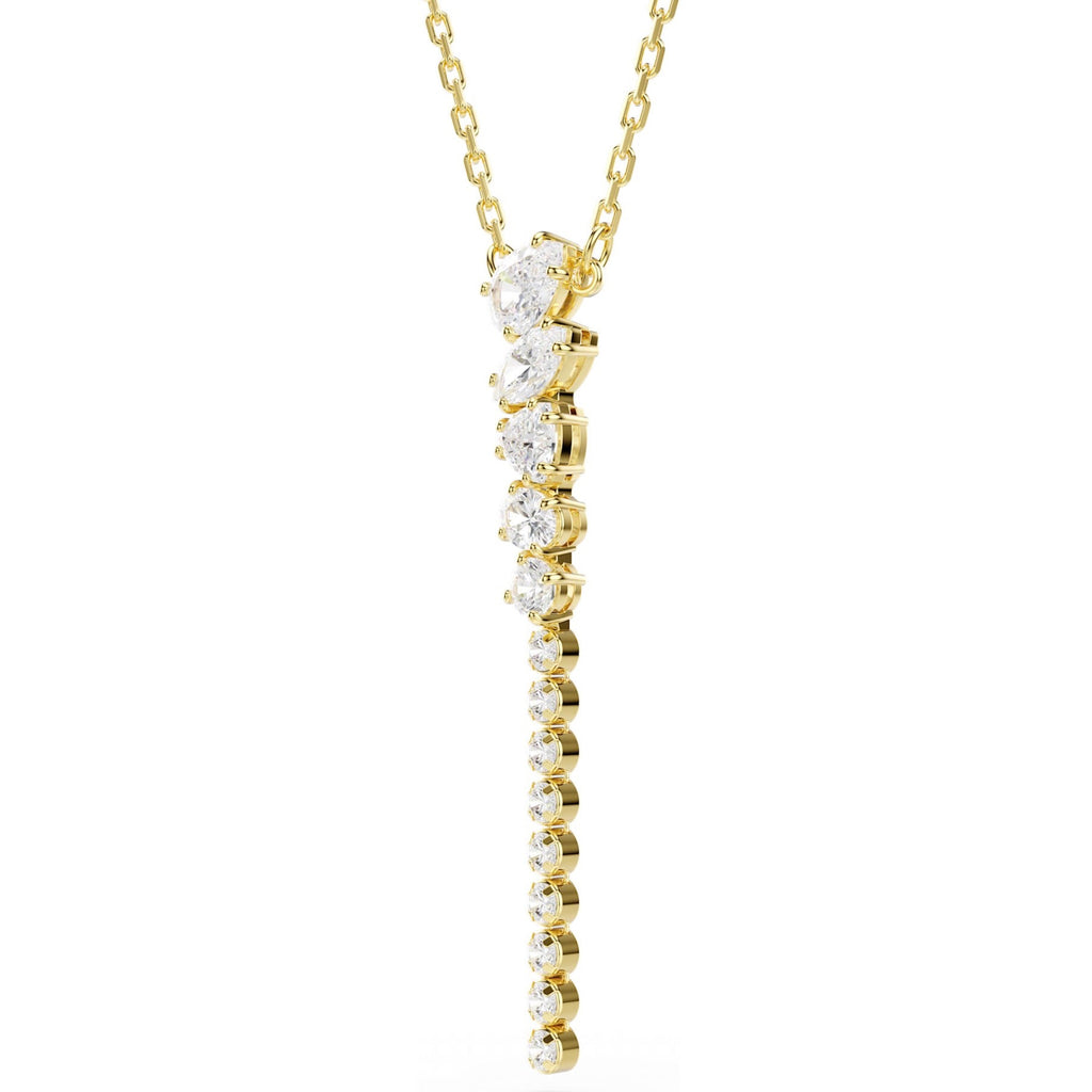Mesmera: White Mixed Cuts Crystal Gold Y Necklace