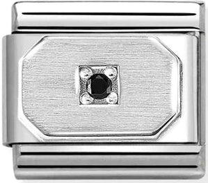 Symbols - Rectangle with Black CZ Silver Charm