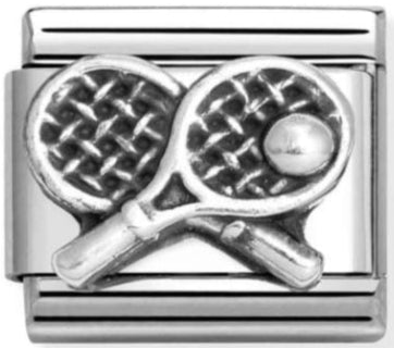 Tennis Racket Oxidised Silver Charm