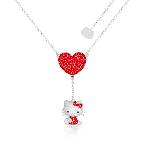 Sanrio - Hello Kitty Crystal Heart- Silver Necklace & Drop Earring