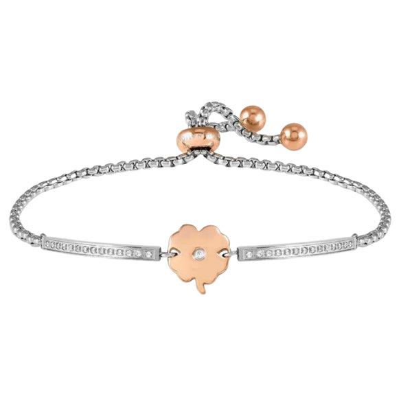 Milleluci: Refined Rosegold Four Leaf Clover with CZ Stainless Steel Bracelet