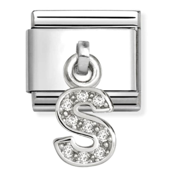 Silver - Letter S with CZ Dangle Charm