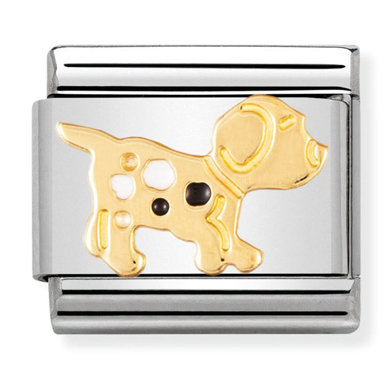 Animals - Dog White Black Enamel Gold Charm