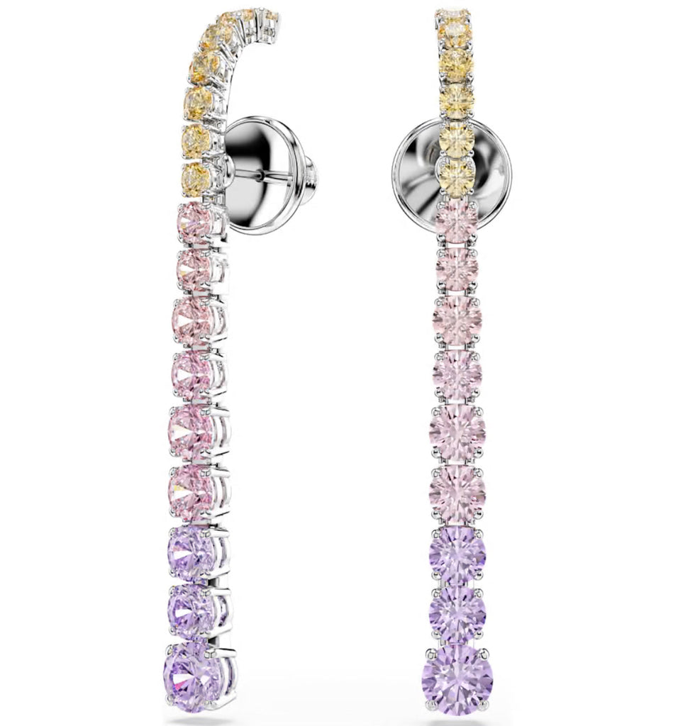 Matrix: Mulitcoloured Gradient Round Cuts Crystal Silver Drop Earrings