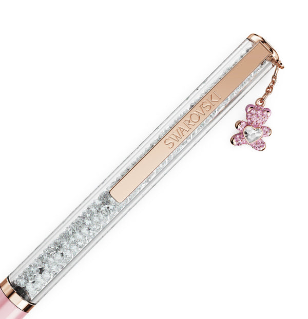 Crystalline Ballpoint Pen - Pink Lacquered Teddy Dangle Rosegold