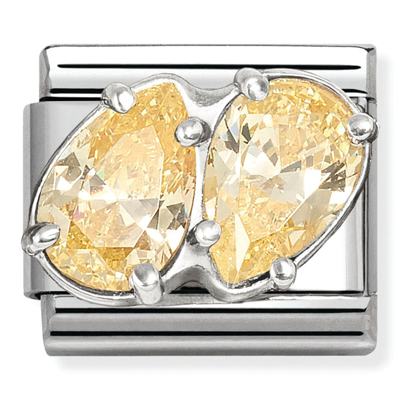 Gemstones - Raised Yellow Twin CZ Teardrop Silver Charm