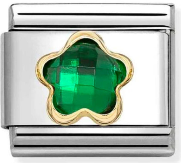 Nature - Green CZ Flower Gold Charm
