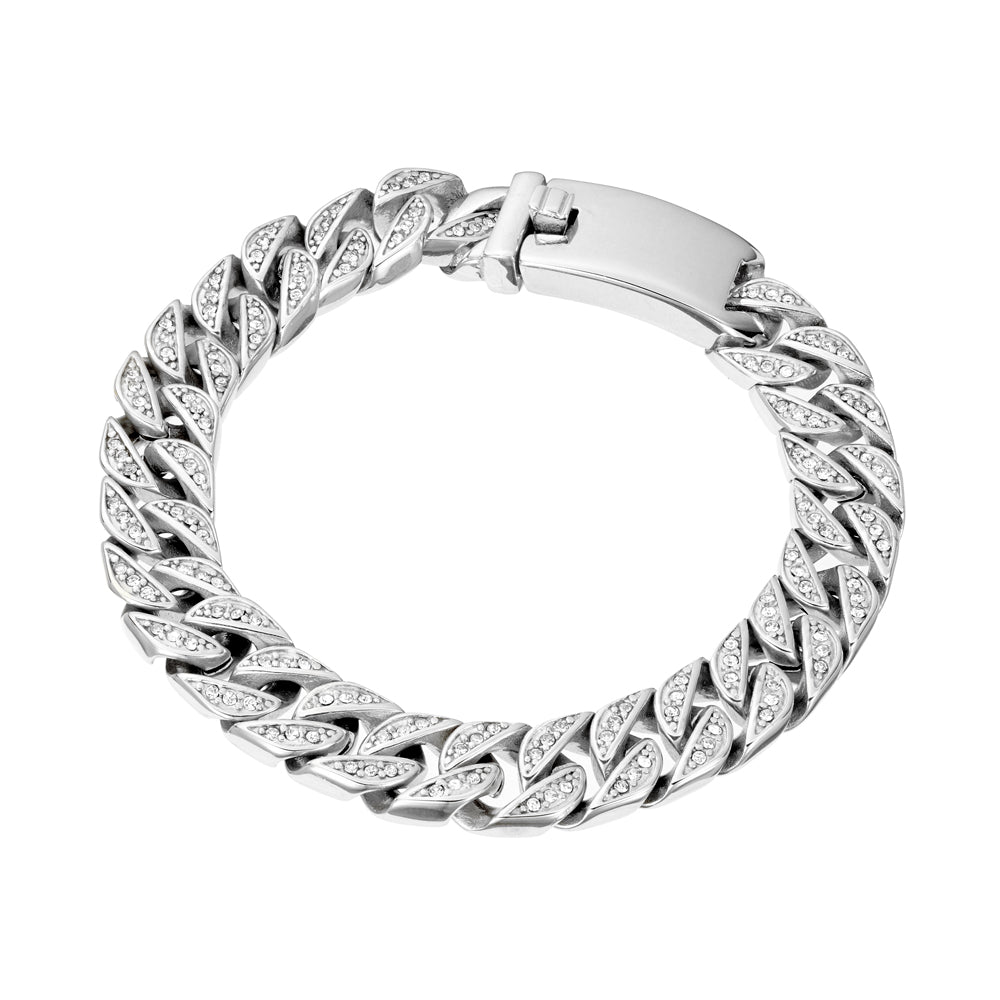 Bracelet -  Blaze Stainless Steel Cuban Link CZs Set