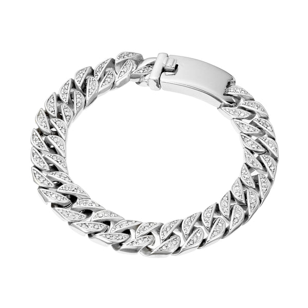 Bracelet -  Blaze Stainless Steel Cuban Link CZs Set