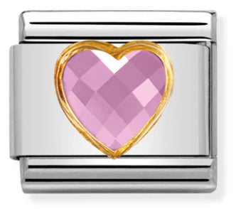 Love - Pink Faceted Heart CZ Gold Charm