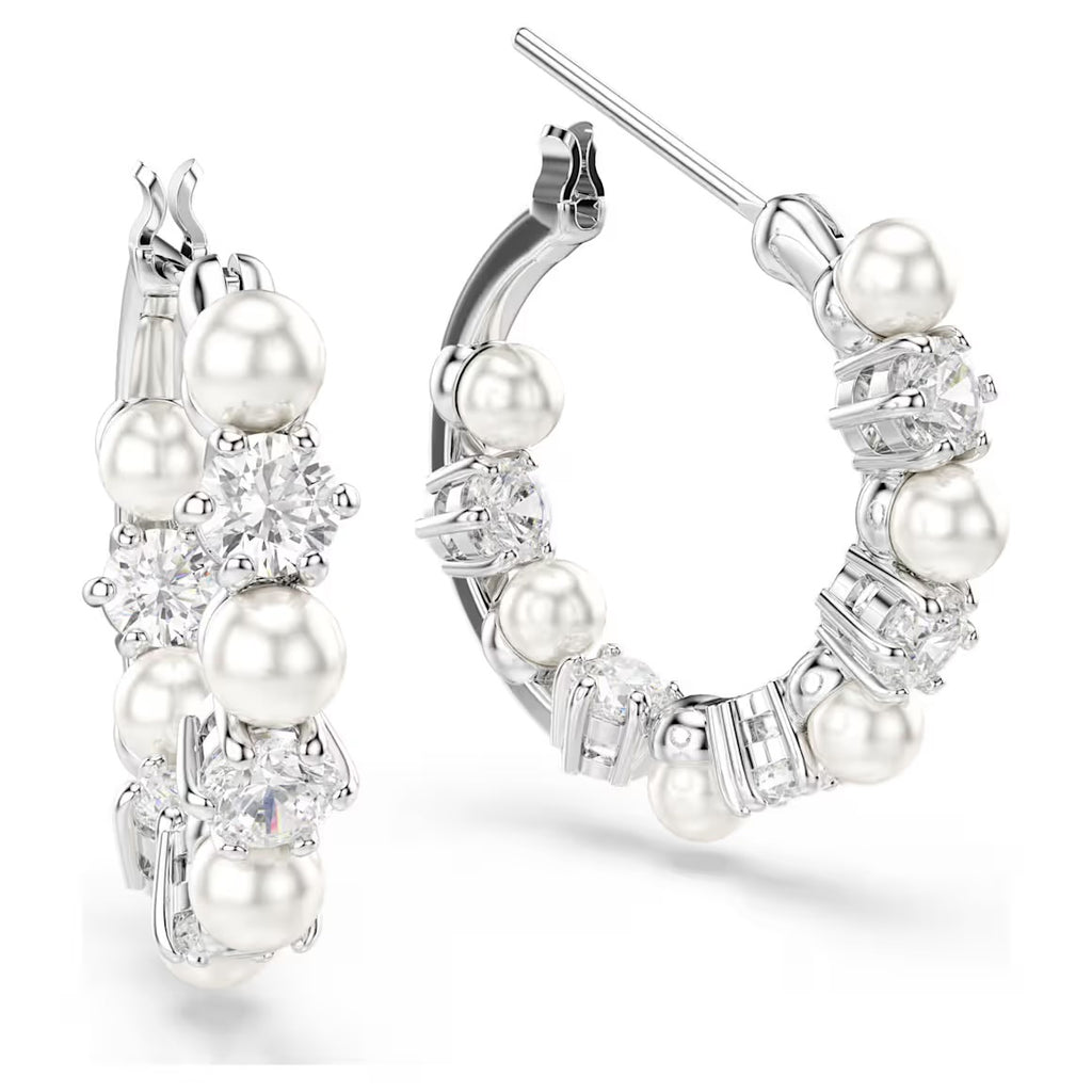 Matrix Pearl & Round Cut Silver Drop Earrings
