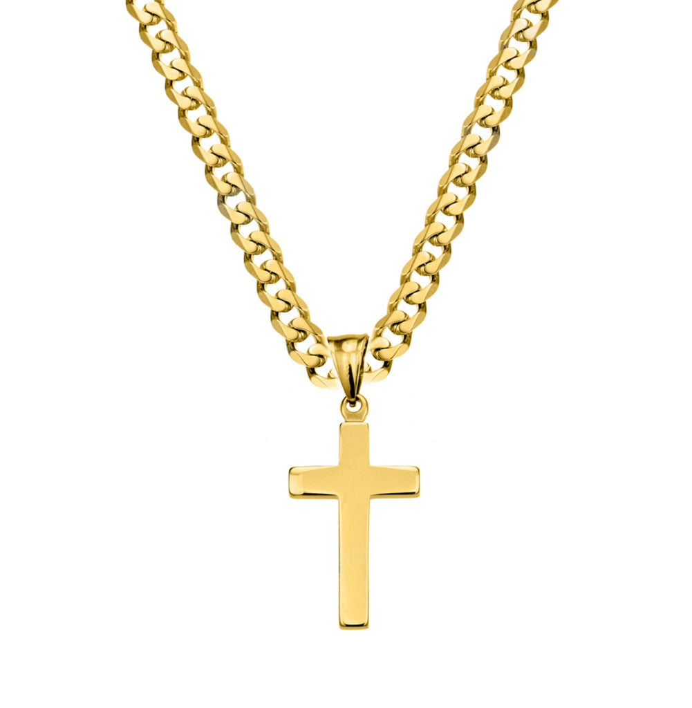Necklace - Blaze Men’s Stainless Steel Cross Pendant on 6mm Curb Link Chain