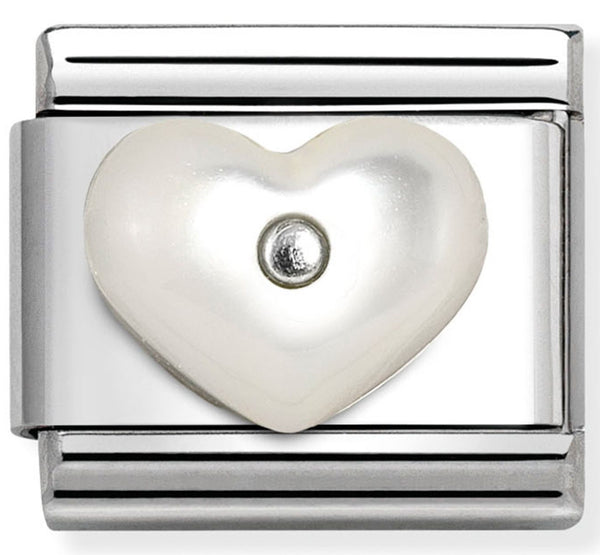 Love - White Mother of Pearl Synthetic Stone Heart Silver Charm
