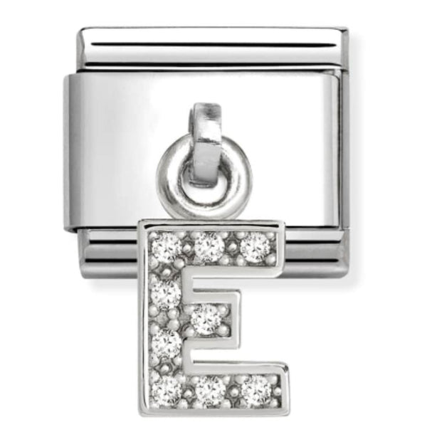 Silver - Letter E with CZ Dangle Charm