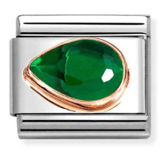 Gemstone - Green CZ Left Drop Faceted Rosegold Charm