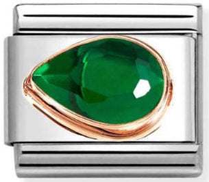 Gemstones - Green CZ Faceted Left Drop Rosegold Charm