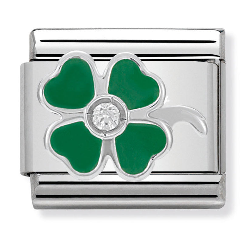 Good Luck - Green Clover with CZ Silver Charm