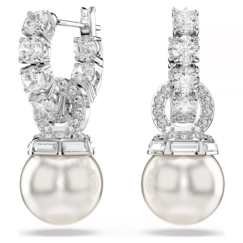 Matrix Pearl & Round Cut Silver Drop Earrings