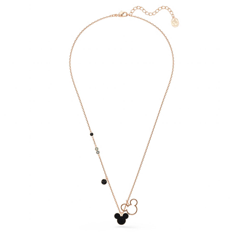 Mickey & Minnie Black Crystal Rosegold Tone Necklace