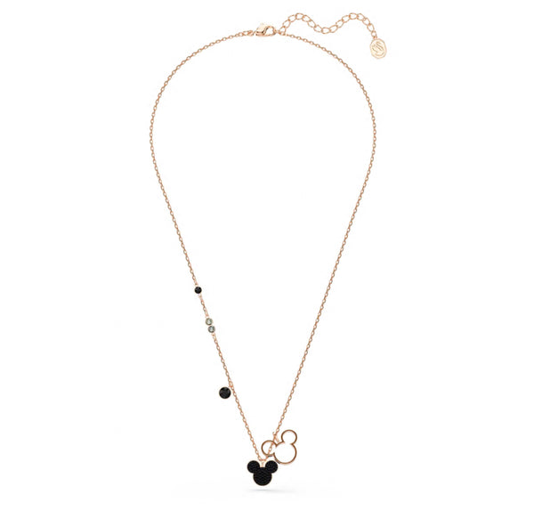 Mickey & Minnie Black Crystal Rosegold Tone Necklace