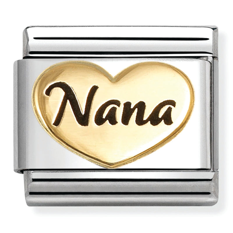 Family - Nana Heart with Black Enamel Gold Charm