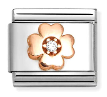 Four Leaf Clover with White CZ Rosegold Charm