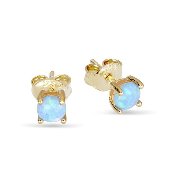 Earring - Light Blue Opalite Claw Set Gold Stud