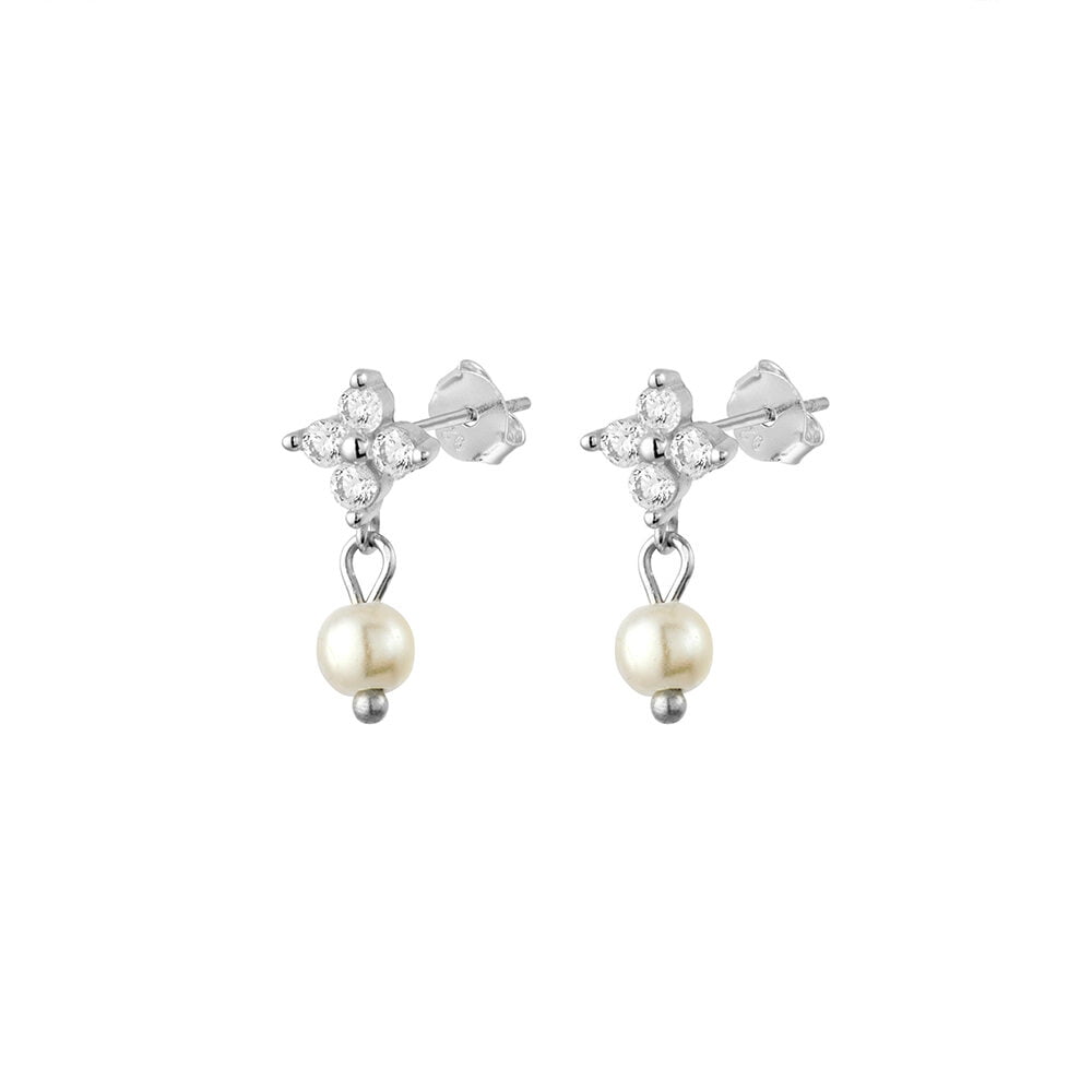 Flower Pearl Drop Studs Earrings