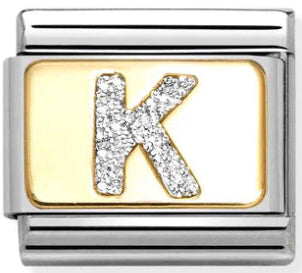 Glitter Letter K Gold Charm