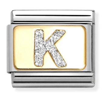 Glitter Letter K Gold Charm