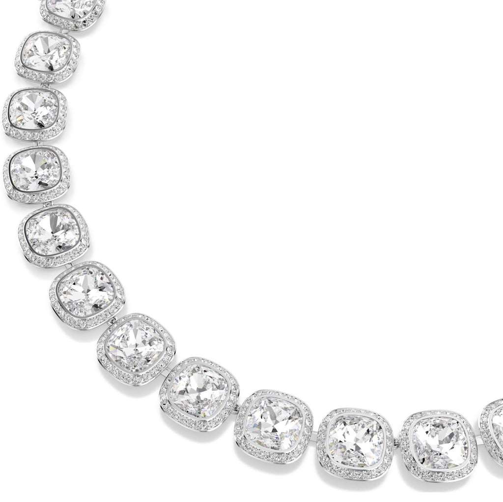 Una Angelic: White Cushion Cut Crystal Silver Necklace