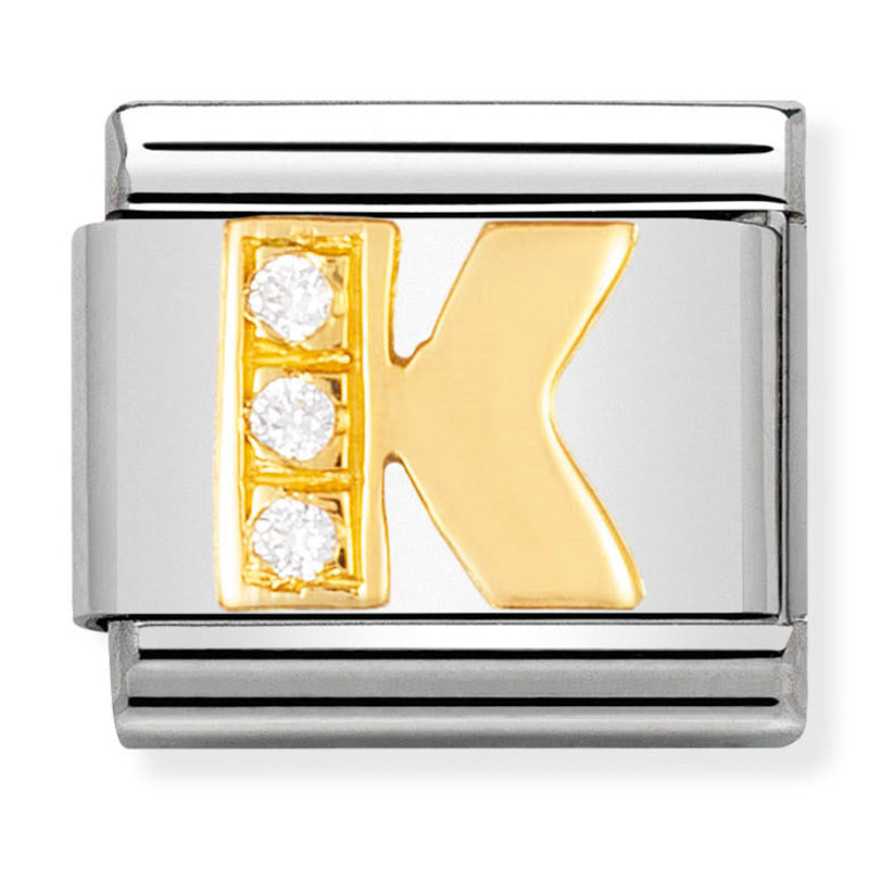 Gold - Letter K with CZ Charm