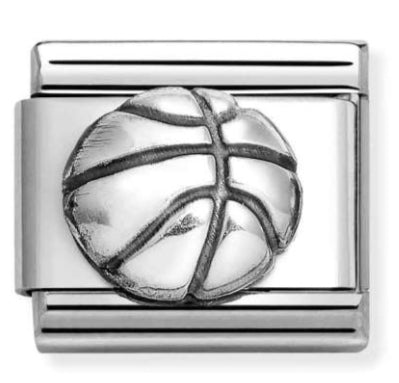 Sport - Raised Basketball Silver Oxidised Charm