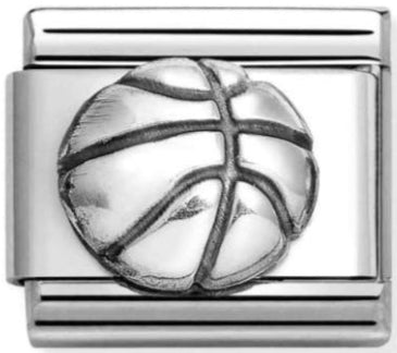 Sports - Raised Basketball Oxidised Silver Charm