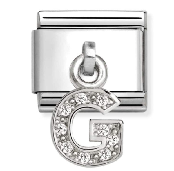 Silver - Letter G with CZ Dangle Charm