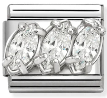 Gemstones - Raised White Trilogy CZ Silver Charm