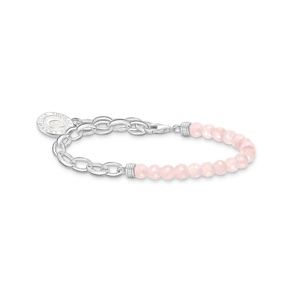 Charmista - Rose Quartz Beaded Silver Belcher Bracelet -  2 Sizes