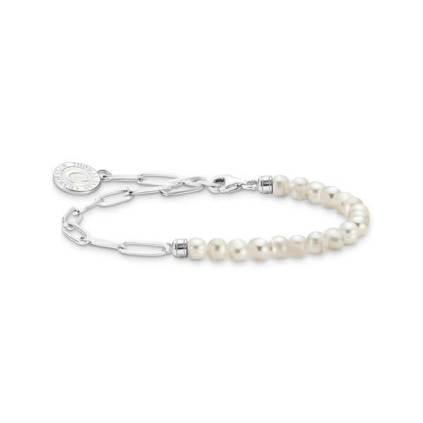 Charmista - Freshwater Pearl Silver Long Link Bracelet- 2 sizes